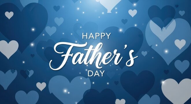 Blue gradient father&rsquo;s day heart-themed with glittery background, hearts