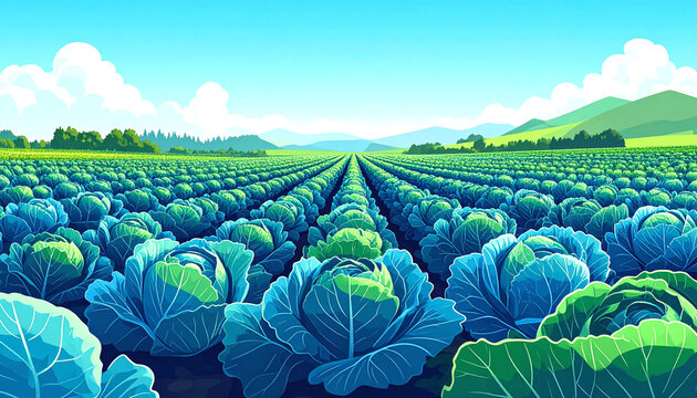 Vast agricultural field with cabbage patch pattern