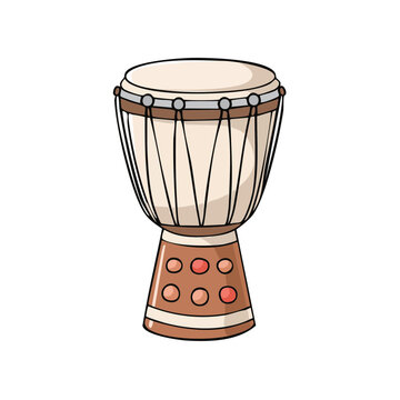 Traditional African Djembe Drum Illustration with Decorative Base and Rope Lacing
