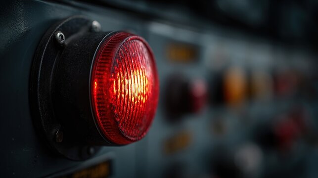 Macro Shot of a Red Warning Light Glowing in the Dark