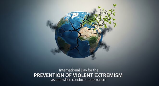 International Day for the Prevention of Violent Extremism Concept with Cracked Globe.