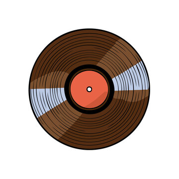 Vintage vinyl record with orange label and groove lines illustration