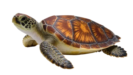 Fototapeten Schildkröte Greenish brown Sea Turtle with patterned shell swimming sideways  © Aino