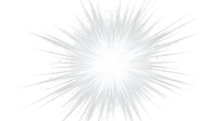 Fototapeta premium A bright white starburst explosion with radiating light rays and scattered blue particles isolated on a solid black background