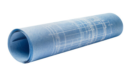 Rolled blueprint paper with architectural plans and technical lines © Aino