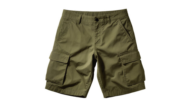 Olive Green Cargo Shorts with Multiple Pockets and Button Closure