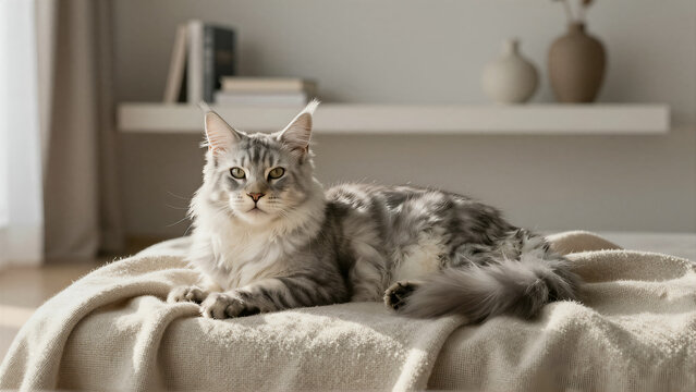 Minimalist Elegance: Sophisticated Cat Napping in a Modern Scandinavian Home