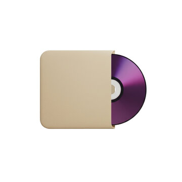 A digital rendering of a beige CD case with a purple CD partially visible