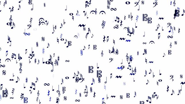 Animated Musical Symbols and Notes Pattern on white Background