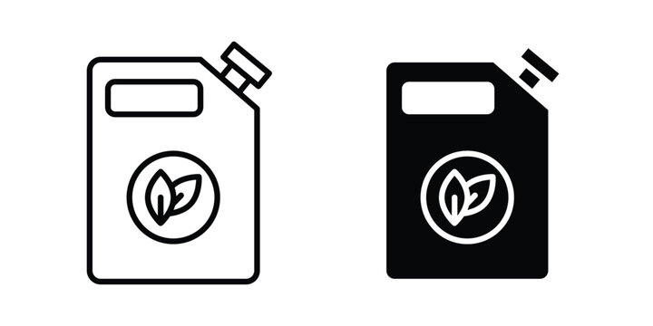 Biofuel canister icon set. Black vector symbols