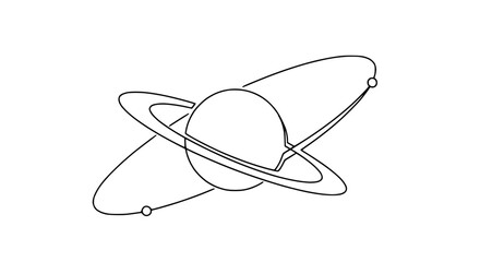 Minimalist Outline of Saturn with Rings and Moons © Akun