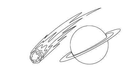 Comet Streaking Past Ringed Planet, Outer Space Illustration © Akun