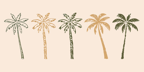 illustration of palm trees in green and brown on beige background © Etika