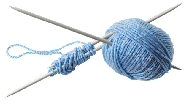 Blue Yarn Ball with Knitting Needles and Loose Thread