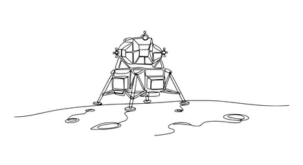 Minimalist Line Art of Lunar Lander on Moon Surface © Akun