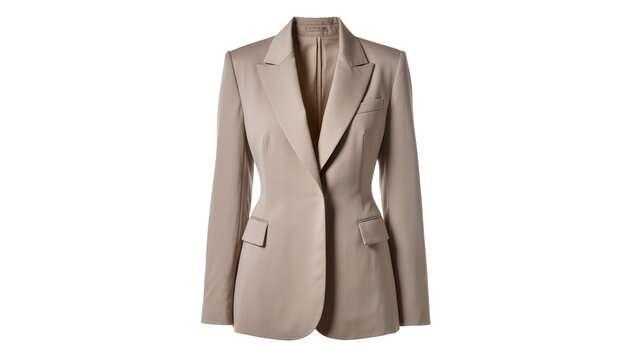 Taupe tailored women s blazer with lapel and flap pockets