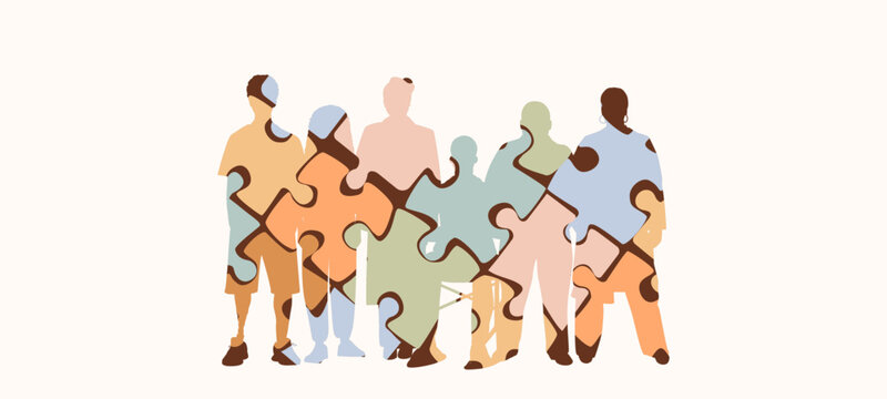 Different people in puzzles. Diversity concept.