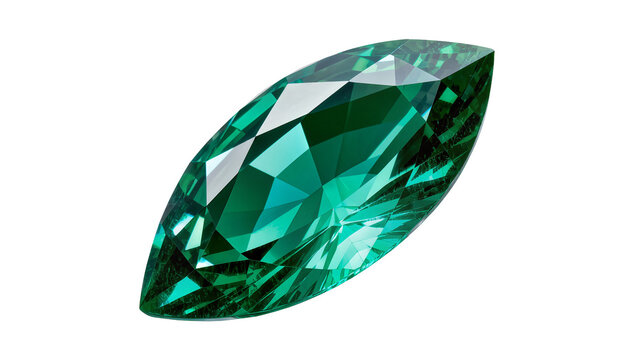 Marquise cut emerald gemstone faceted sparkling, isolated on transparent background
