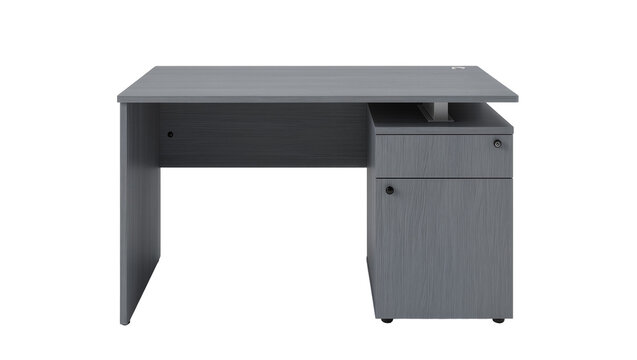 Modern gray rectangular computer desk with integrated drawer unit