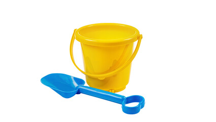 Yellow Plastic Bucket and Blue Shovel Beach Toy Set © Aino