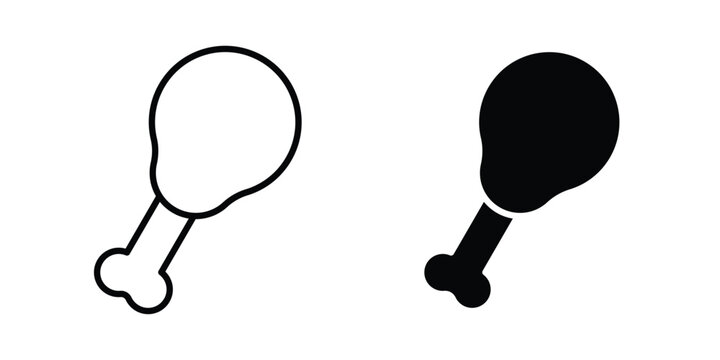 Chicken leg icon set. Black vector symbols