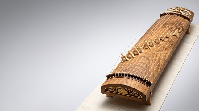 Elegant 13-String Japanese Koto Instrument Isolated on Light Gray Background