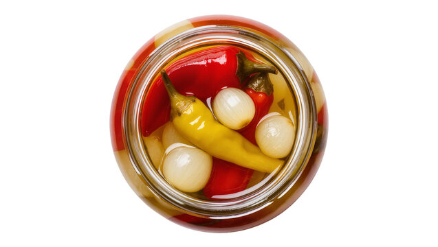 Glass Jar Filled with Pickled Peppers and White Onions in Brine