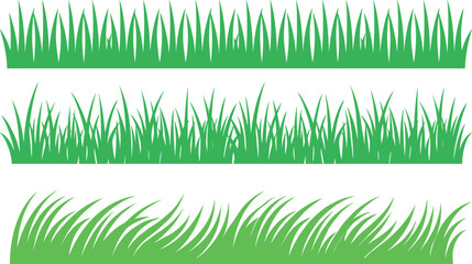 Grass silhouette illustration set featuring upright blades, natural clusters, flowing curved designs, and decorative landscape elements © Rina