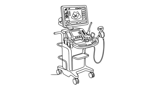 Minimal One Line Drawing of Ultrasound Machine with Fetal Sonogram Screen Vector Illustration for Medical and Pregnancy Healthcare Concept