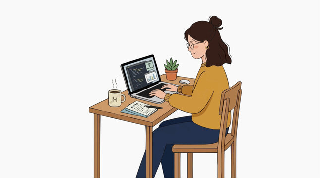 Woman programmer working on software code development at laptop computer with programmer software development computer freelance business