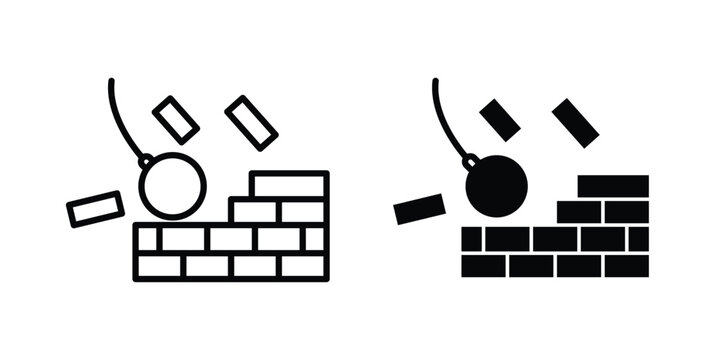 Demolition icon set. Black vector symbols