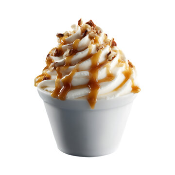 Caramel Pecan Frozen Yogurt isolated on transparent background