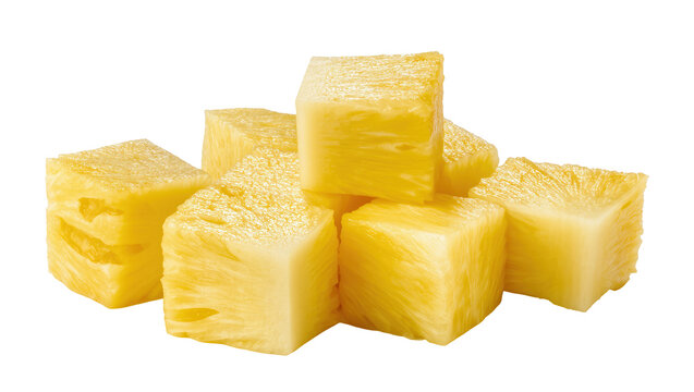 Freshly cut pineapple chunks juicy and sweet, isolated on transparent background