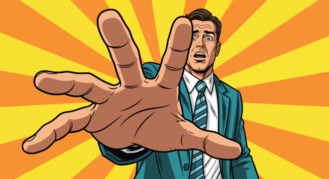 Man reaching out in panic pop art style 1.