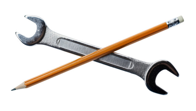 Crossed Yellow Pencil and Metallic Silver Wrench