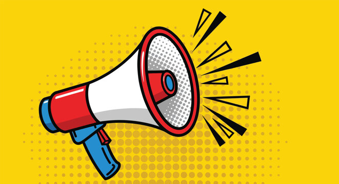 Retro Megaphone Illustration with Sound Waves.