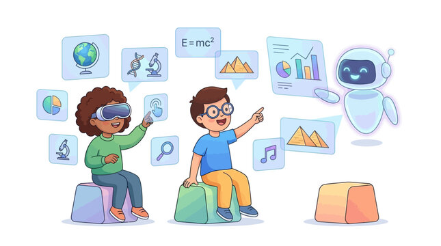 Children and Robot Explore Educational Graphics in Virtual Reality