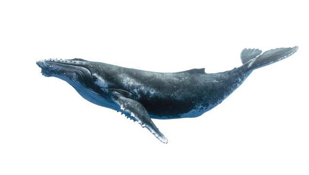 Large gray Humpback Whale swimming with open mouth and baleen plates