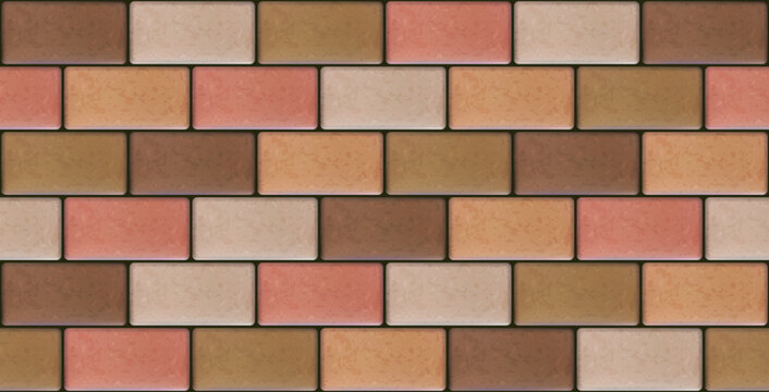 Realistic tiles cobblestone pavement seamless texture. Colored geometric mosaic street tiles pattern. Paver block of paving slab. Vector Illustration