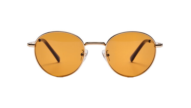 Round amber tinted sunglasses with silver metal frames