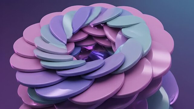 Abstract Multilayered Spiral Flower Form in Soft Purple and Teal Tones