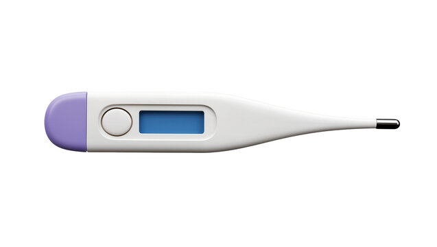 Digital medical thermometer with blue display and lavender grip