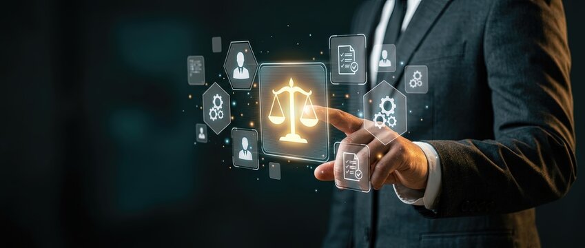 Legal technology advancements in law firms digital interface business environment professional setting legal concepts innovative solutions for enhanced client services