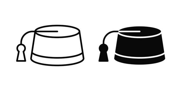 Fez hat icon set. Black vector symbols