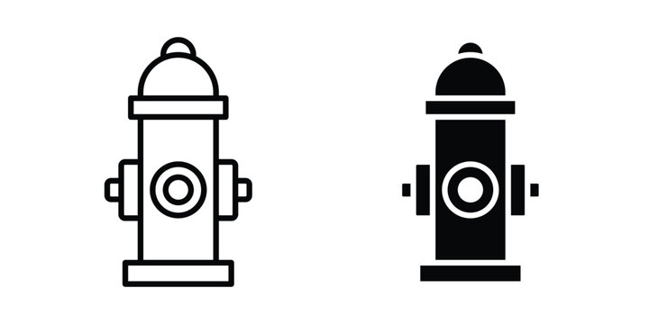 Fire hydrant icon set. Black vector symbols