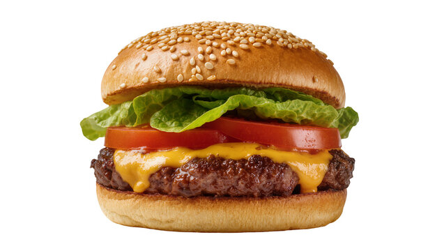 Sesame Seeded Burger with Lettuce Tomato and Melted Cheese