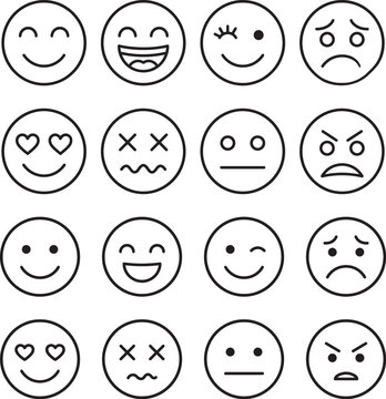 outline emoticon icons, circular faces showing different emotions 