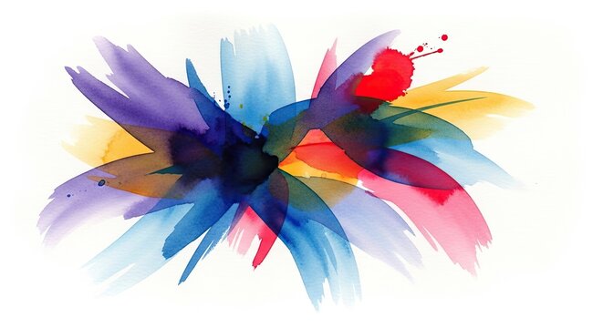 An abstract watercolor painting depicts a vibrant flower bursting forth with colorful petals.