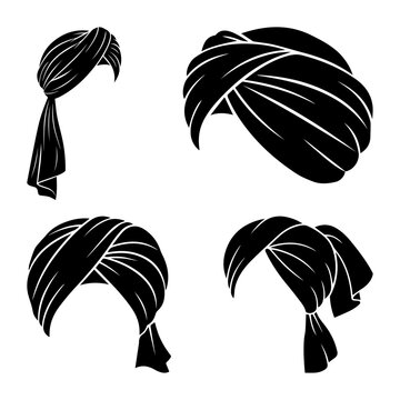 Minimalist Black and White Pagri Turban Silhouette Illustration Isolated on White