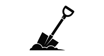 Black shovel digging into soil pile isolated silhouette high quality © Mithon